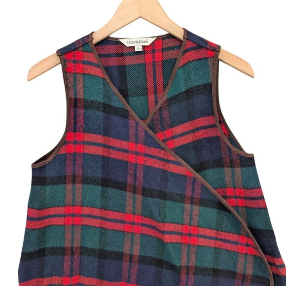 Davi & Dani Plaid Wrap Cardigan Womens Red Green Blue Open Front Sleeveless Sz S - Picture 5 of 14